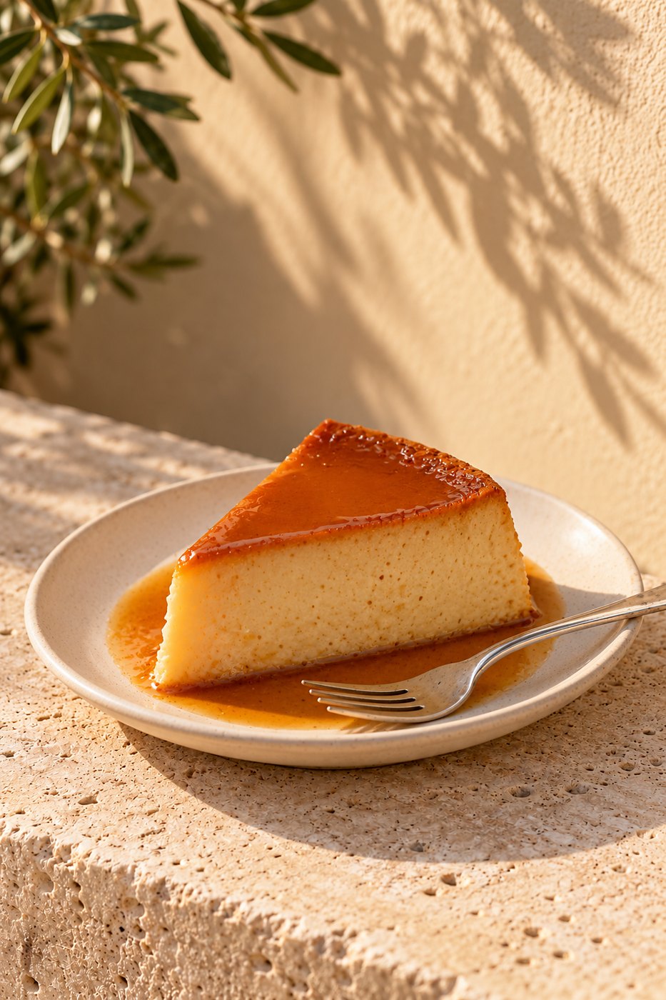 Slice of flan with caramel sauce