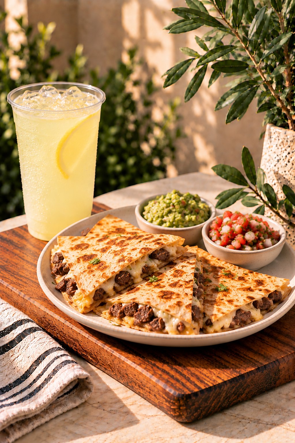 Asada quesadilla with guacamole and pico de gallo